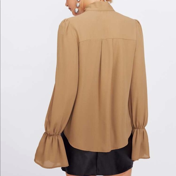 Trumpet Sleeve Tie Neck Blouse - Picture 4 of 7